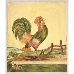 VTG 10"x12" Original ROOSTER Watercolor "If You Got It, Flaunt It" by M. SANDERS